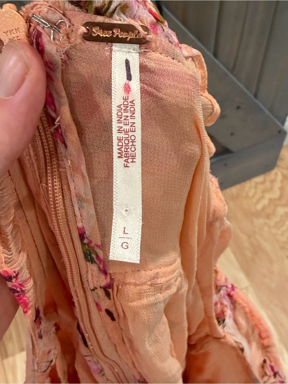 Free People Marney Mini Dress Peach Combo Floral Babydoll Boho Size Large - Picture 7 of 10